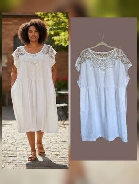 BODEN Womens White Fleur Linen Dress Embroidery Lace Sz US 22/24 Plus WORN ONCE